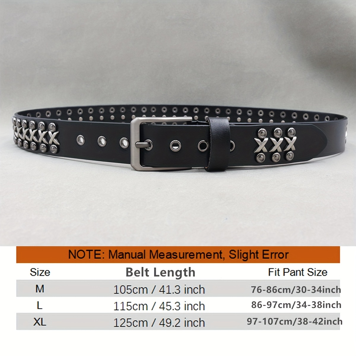 Punk Rock Leather Belt with Rivets Square Buckle