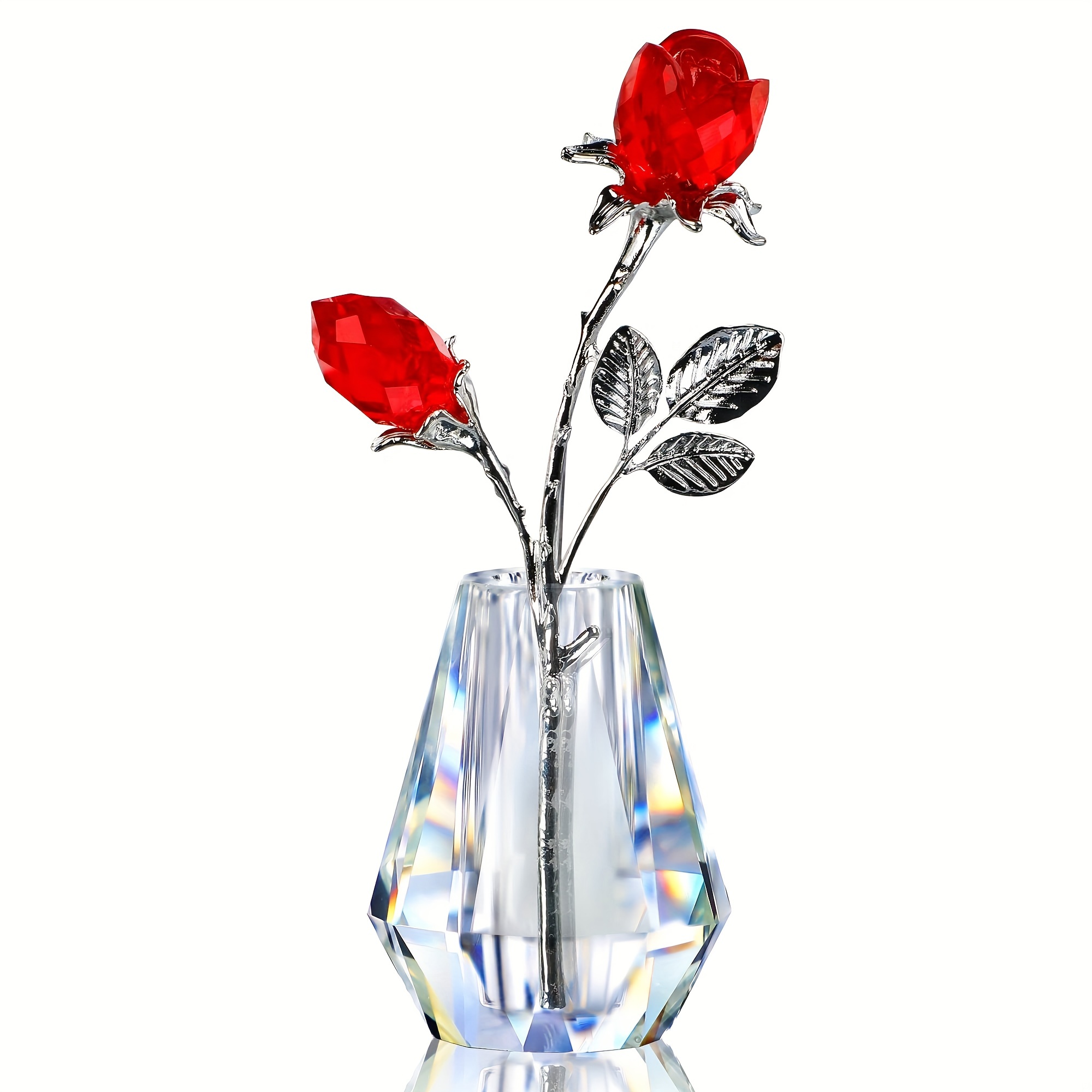 Retro European Style Golden Crystal Glass Carved Vase Artificial Flowers in  Vase Set