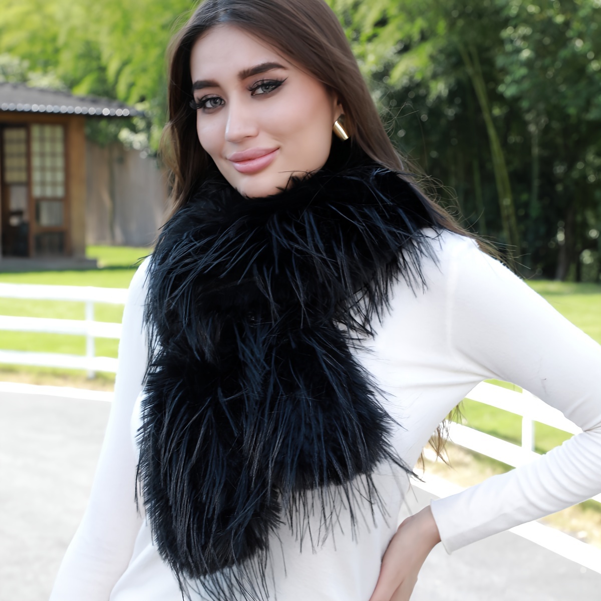 Women's Luxury Faux Fur Scarf Elegant Solid Color Soft Cozy - Temu