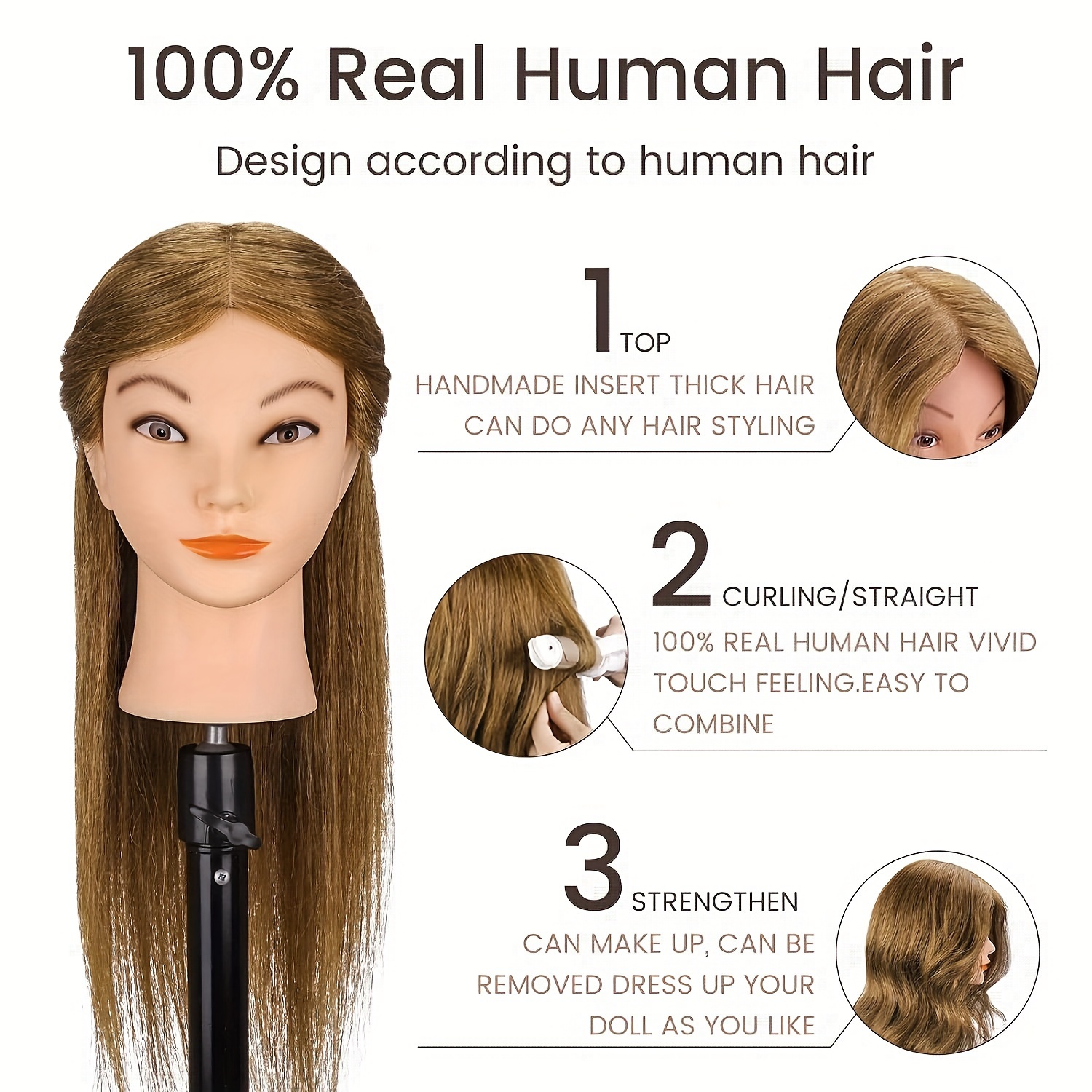Mannequin Head With Human Hair 14manikin Head 100% Real - Temu