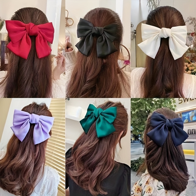Large Silky Hair Bows Women Girls Ribbon Long Hair Barrettes - Temu Canada