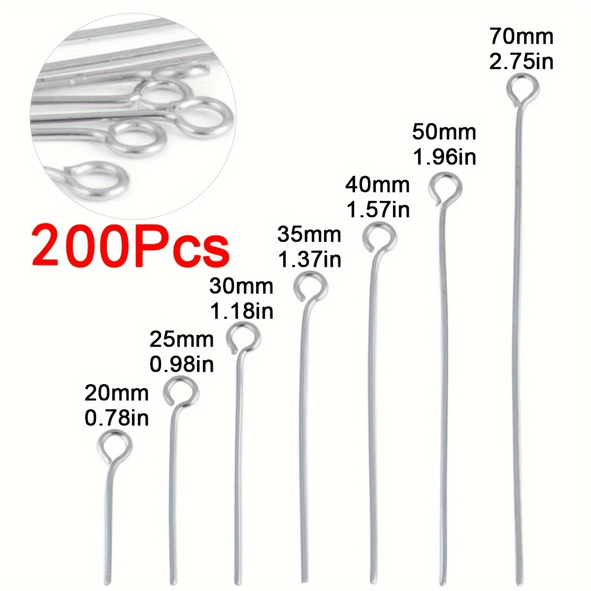 Approximately 200pcs/pack Stainless Steel Eye Pins, Length Approximately 20-70mm, Elbow Pins, Bent, Does Not Fade, Cut, Bracelet Necklace Earrings Jewelry Hairpins Additions Handmade Material