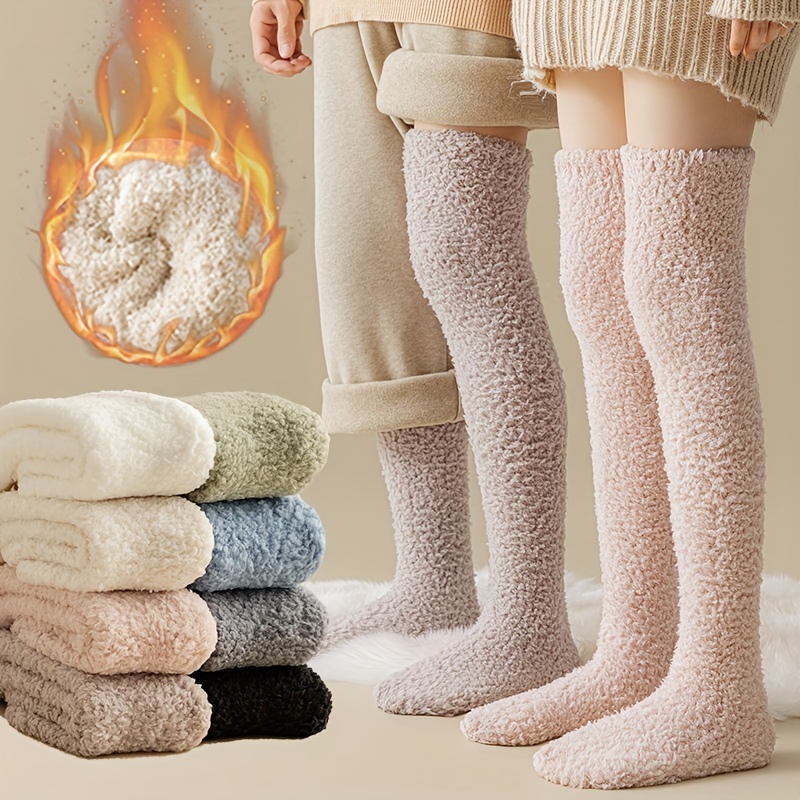 Calcetines de algodón de invierno para hombre, medias de tubo medio a rayas  Retro, forro polar