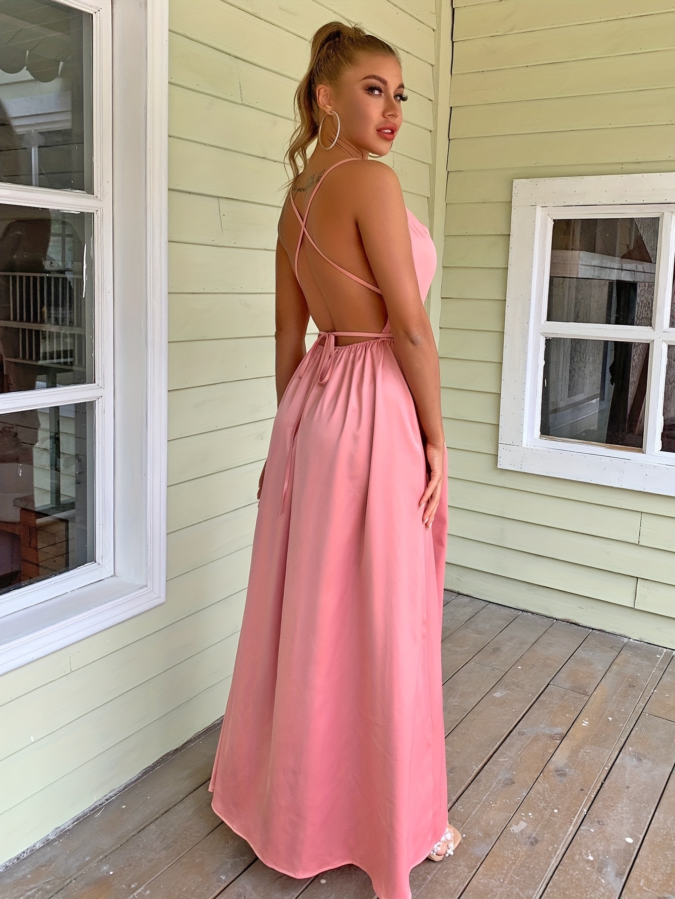 Spaghetti strap backless prom hot sale dress