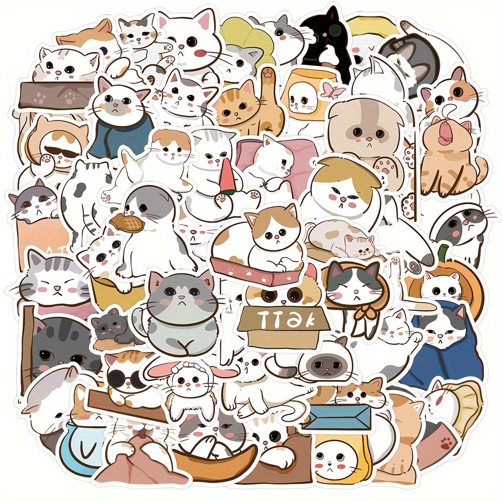 Cute Cat Stickers | 100 Pcs | Vinyl Waterproof Stickers for Laptop, Guitar, Motorcycle, Bike, Skateboard, Luggage, Phone, Hydro Flask, Gift for Kids