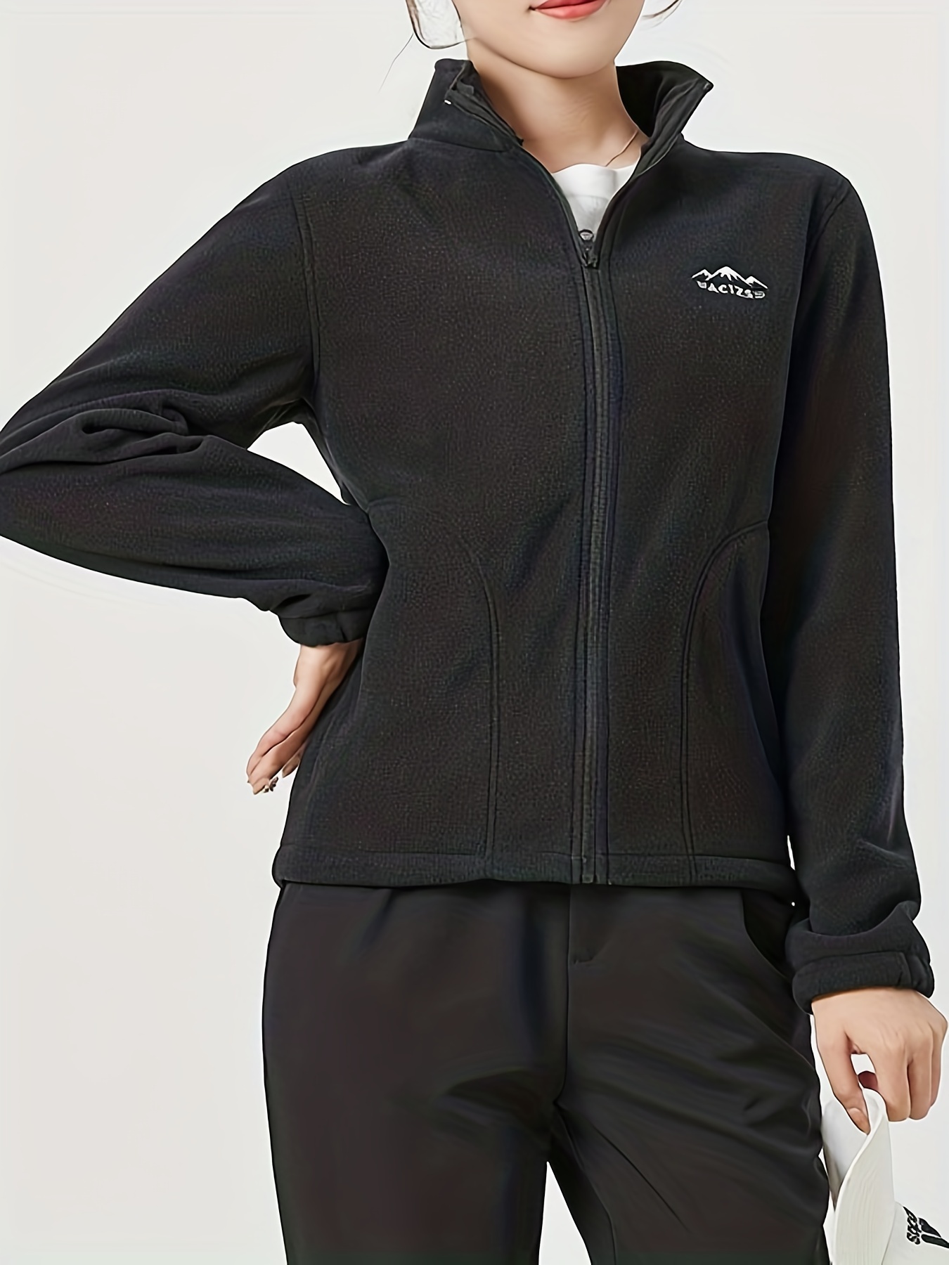 Womens Solid Fleece Jacket Full Zip Warm Soft Polar Long Sleeve