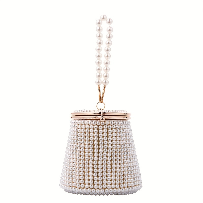 Gold and White Clutch - Women's pearl evening bag for bridal