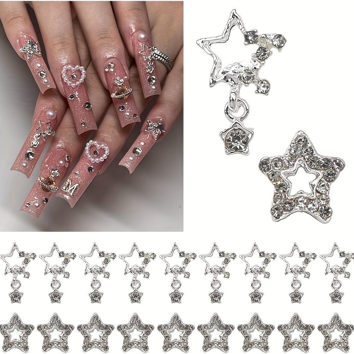 Hearts Nail Charms Luxury 3D Nail Charms 30pcs Nail Charms for Acrylic  Nails Y2K Nail Charms Silver Nail Gems Big Gems Heart Nail Charms Love