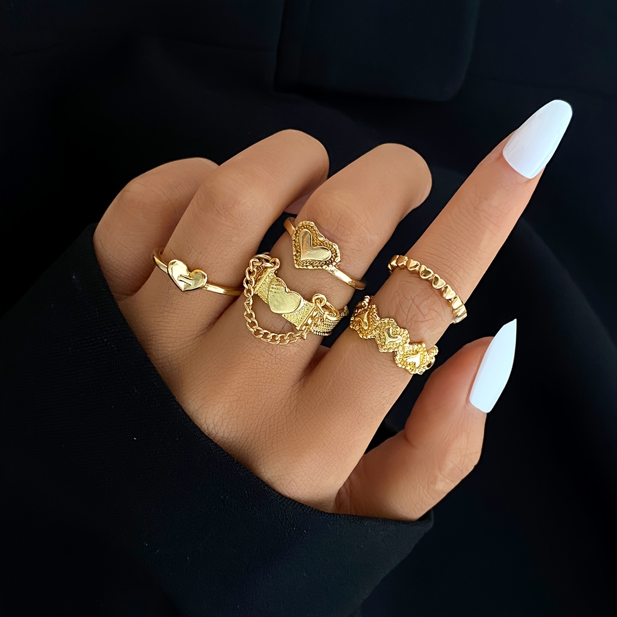 Metal Heart Ring Women's Fashion Accessories Women's Ring Set