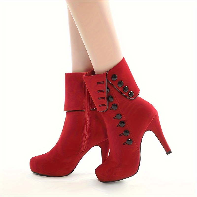 

Bottines Chic en Velours Rouge pour Femmes avec - Imperméables, Fermeture Éclair Latérale, Bout Rond, Bottines pour Toutes les , Bottes à Talons Hauts