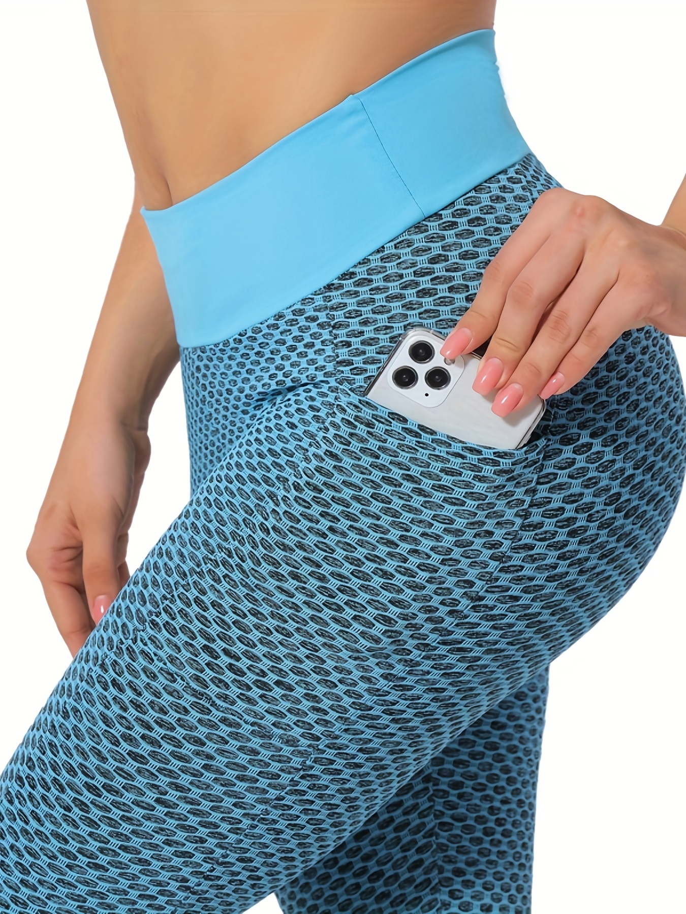 Solid Honeycomb Capri Pants Pockets Women Sexy Hip Lifting - Temu