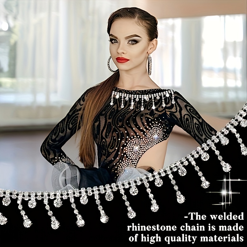 1 Yard Rhinestone Fringe Trim Silver Rhinestone Ribbon Crystal Diamond Tassel Rhinestone Trim for Sewing Crafts Clothing Accessories Jewelry DIY