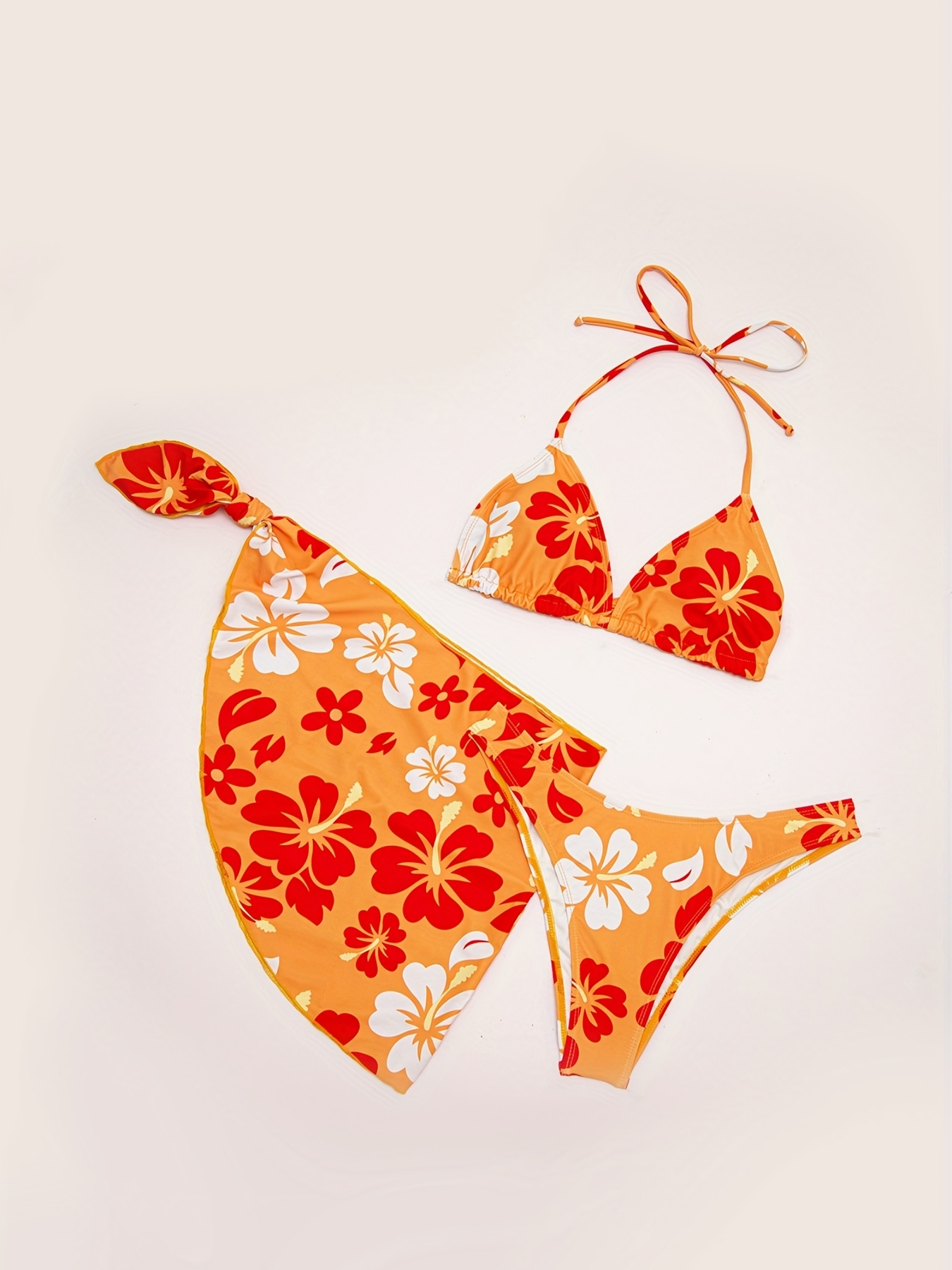 Floral Print Bikini Sets Halter Neck Triangle High Cut Cover Temu Australia 