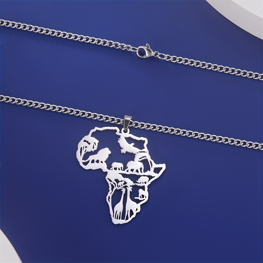 

Africa Map Necklace Totem Symbol Animal Elephant Lion Giraffe Pendant Necklaces Stainless Steel Hip-hop Jewelry