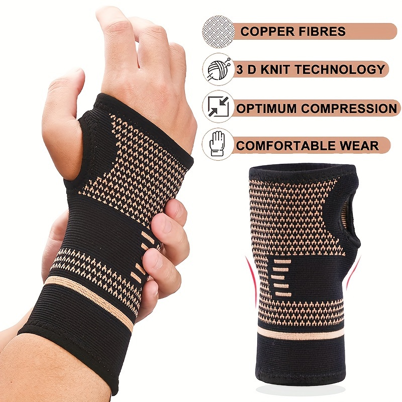 UptoFit Copper Wrist Brace Unisex Wrist Compression Sleeve, Lightweight  Breathable for all Day Support of Carpal