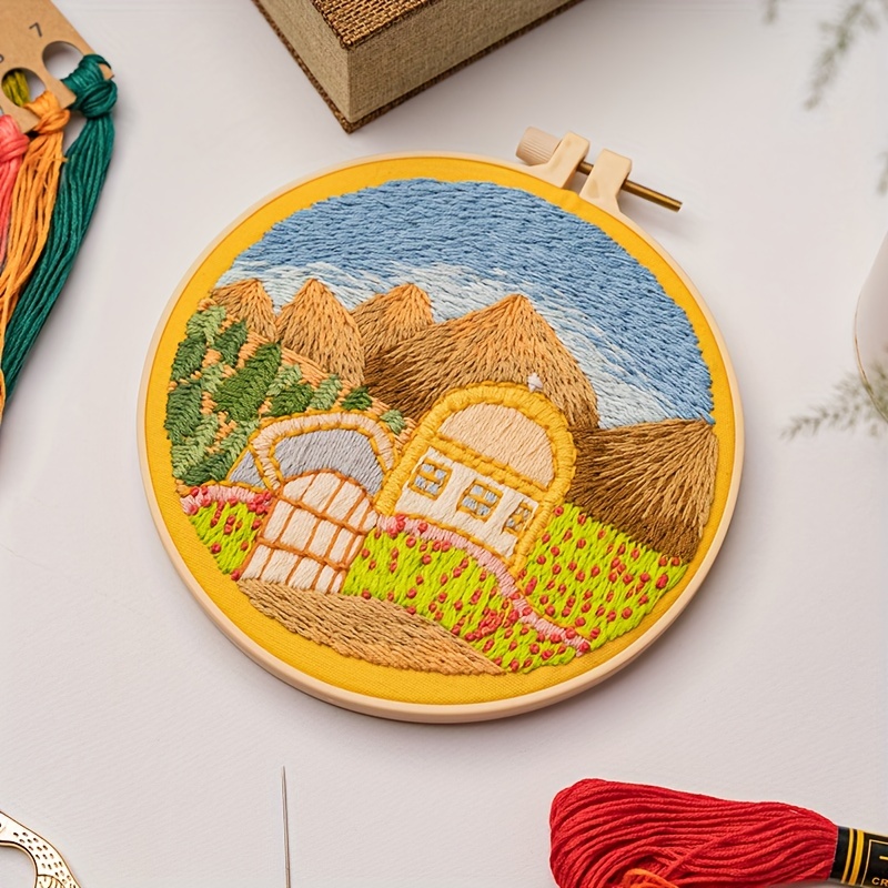 Diy Color Landscape Embroidery Kit Starter Embroidery - Temu