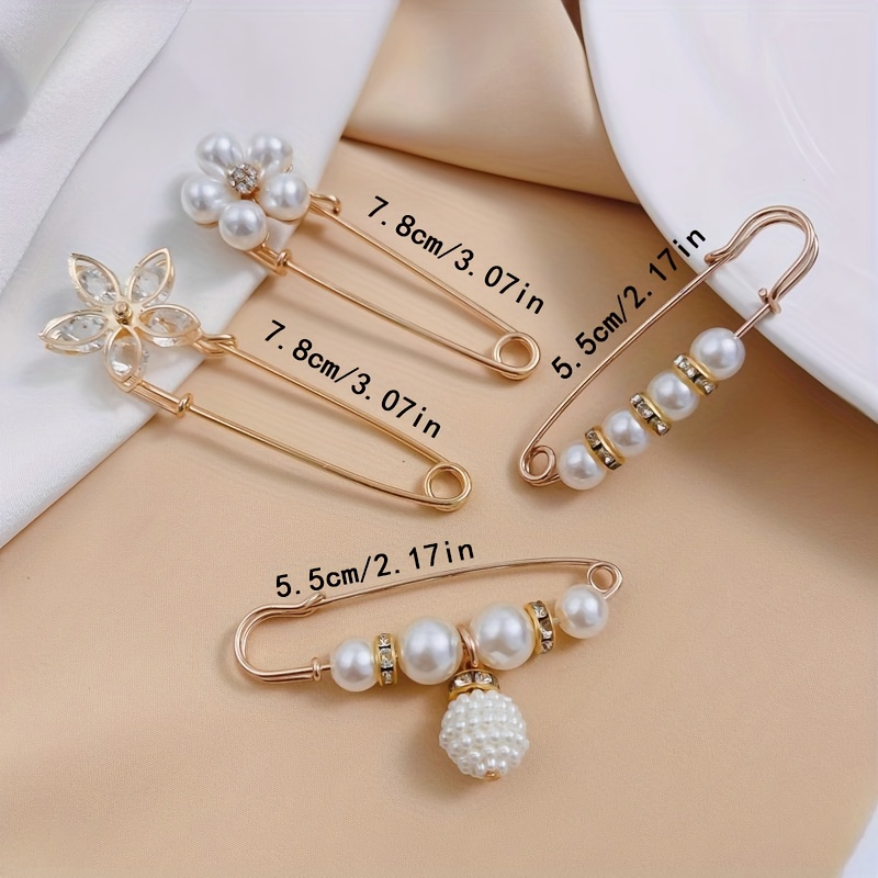Safety Pins and Clips Set of 12 Hijab Accessories pearl and Rhinestone 
