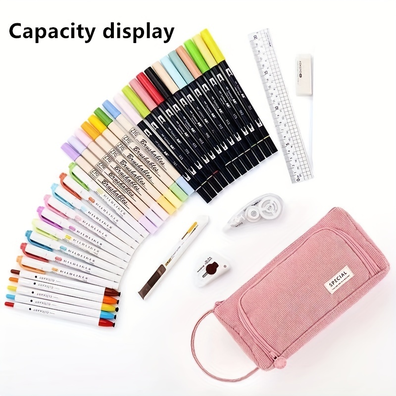 Étui à crayons Kawaii avec 3PCS Pins Aesthetic Stationery Storage Bags  Canvas Pencil Bag Cute School Supplies (Jaune Rose Vert) - Temu Belgium