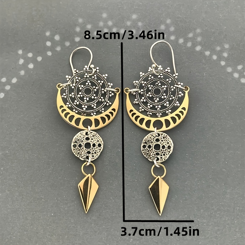 Bohemian Golden Circle & Moon Texture Arrow Drop Dangle Earrings