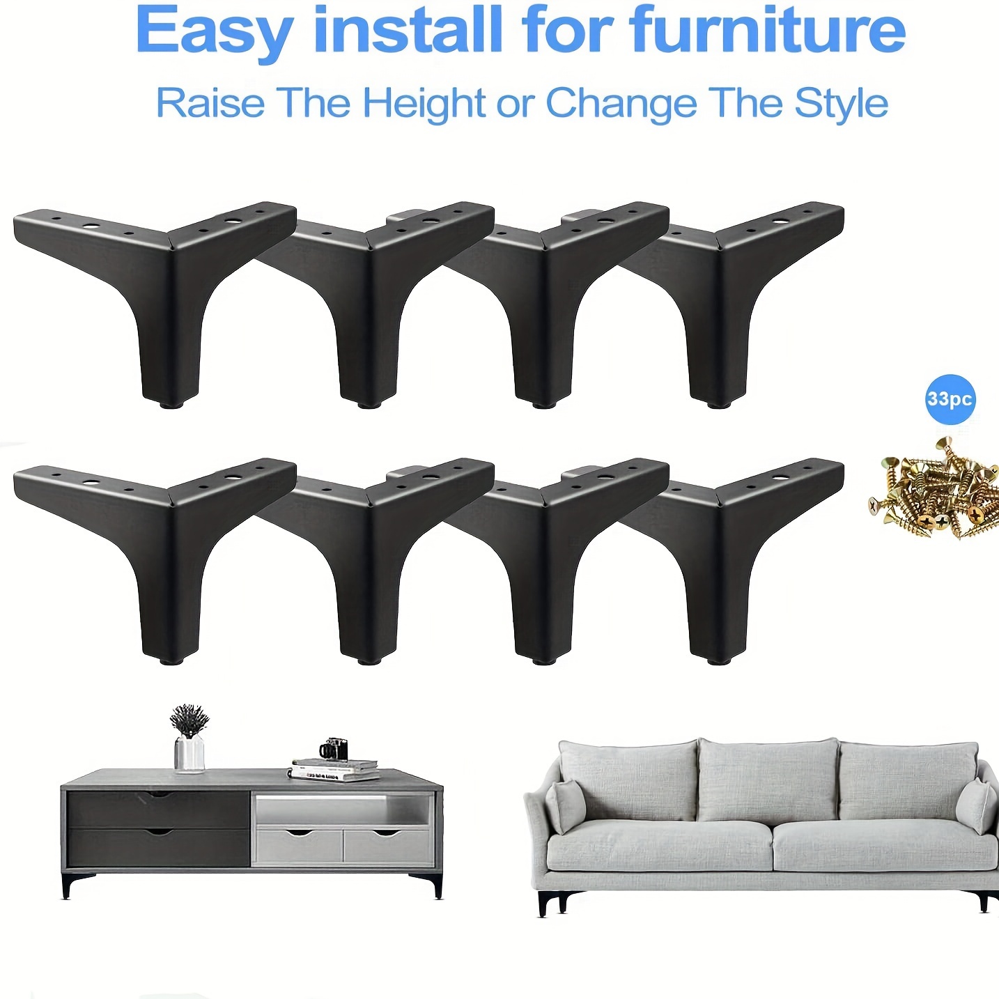 Patas para muebles Patas de sofá de 13 cm, juego de 4 patas para muebles  Patas de gabinete de metal triangulares Patas de repuesto negras para  muebles