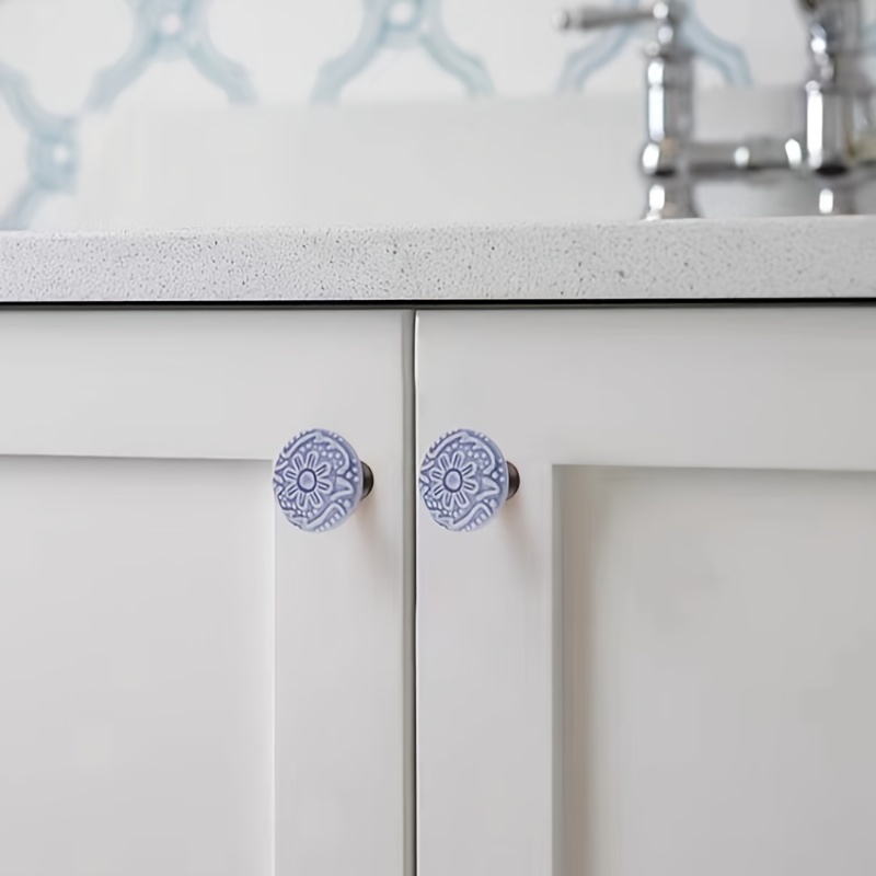 6pcs Blue & White Porcelain Ceramic Drawer Knob Pull Handles for Kitchen  Cabinet, Bathroom Door & Dresser Hardware