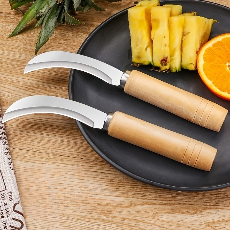 1pc Stainless Steel Fruit Knife With Wooden Handle, Pineapple