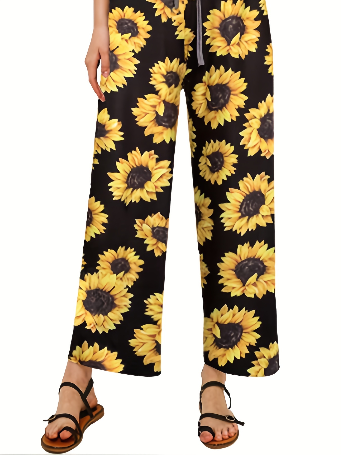 Dropship Plus Size Floral Print High Rise Drawstring Long Pants; Women's  Plus Slight Stretch Loose Casual Pants to Sell Online at a Lower Price