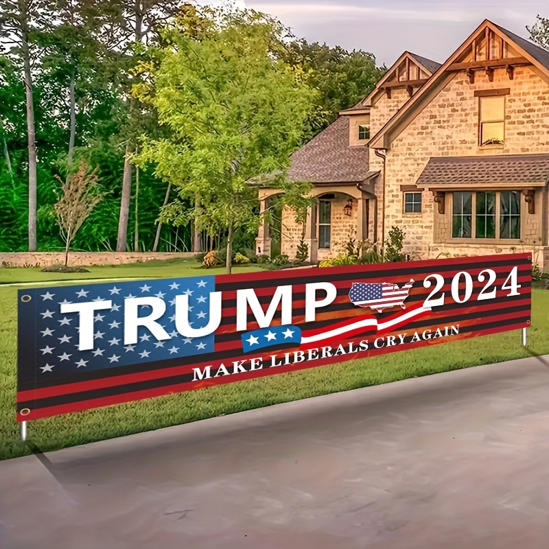 1pc trump 2024 banner make liberals cry again parade decor supplies wall decor garden decor yard decor outdoor decor