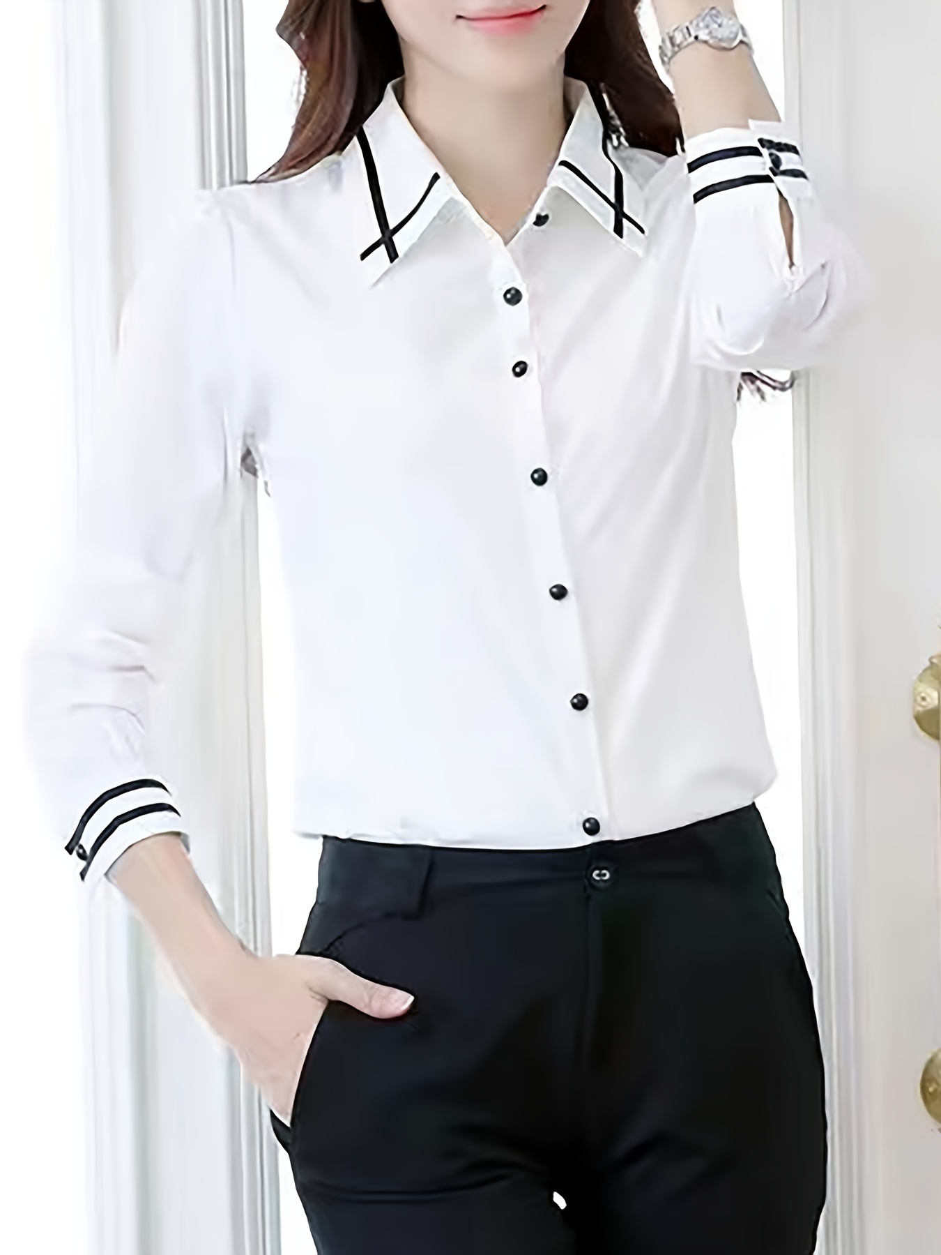 womens white shirt with black trim