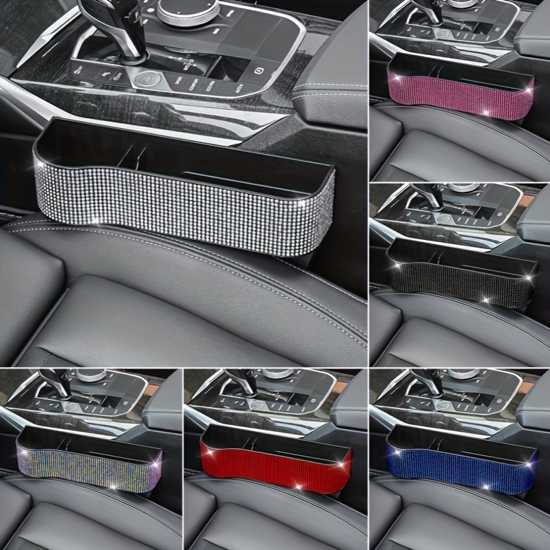 

1pc Rhinestone Car Storage Box, Car Seat Gaps Storage Box With Cup Holder, Car Interior Storage Accessories
