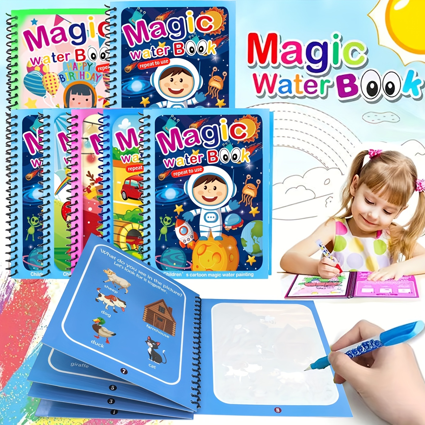 1 set set di libri illustrati di acqua magica, libro di immagini di acqua  scarabocchio per bambini asilo da colorare giocattoli regalo per bambini -  Temu Italy