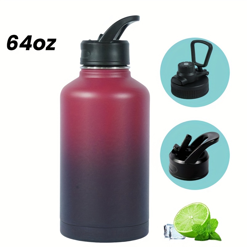 32oz/64oz/128oz, Portable Creative Insulated Cup With Handle And Lid, 304  Stainless Steel Leakproof Sports Water Bottle For Outdoor Camping Travcel, C