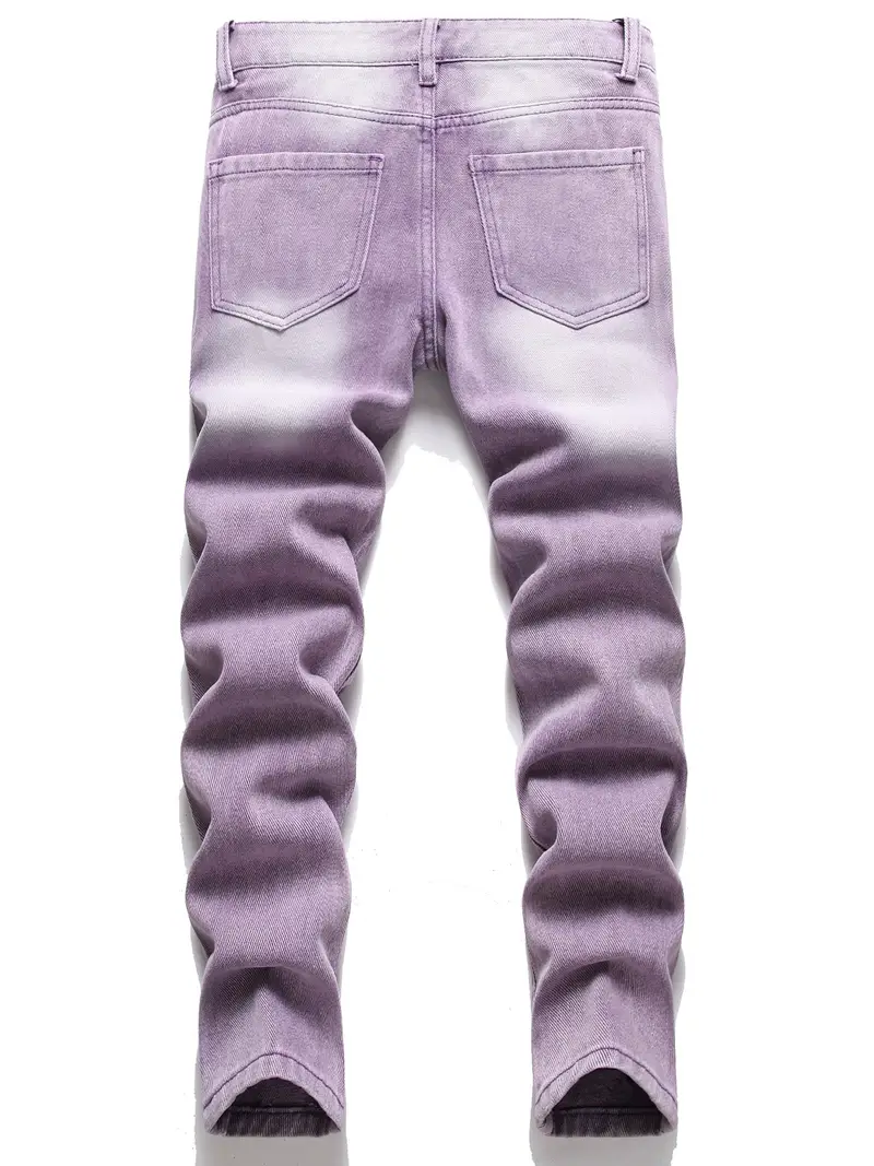 Boys Purple Ripped Jeans Skinny Slim Fit Washed Denim Long - Temu Canada