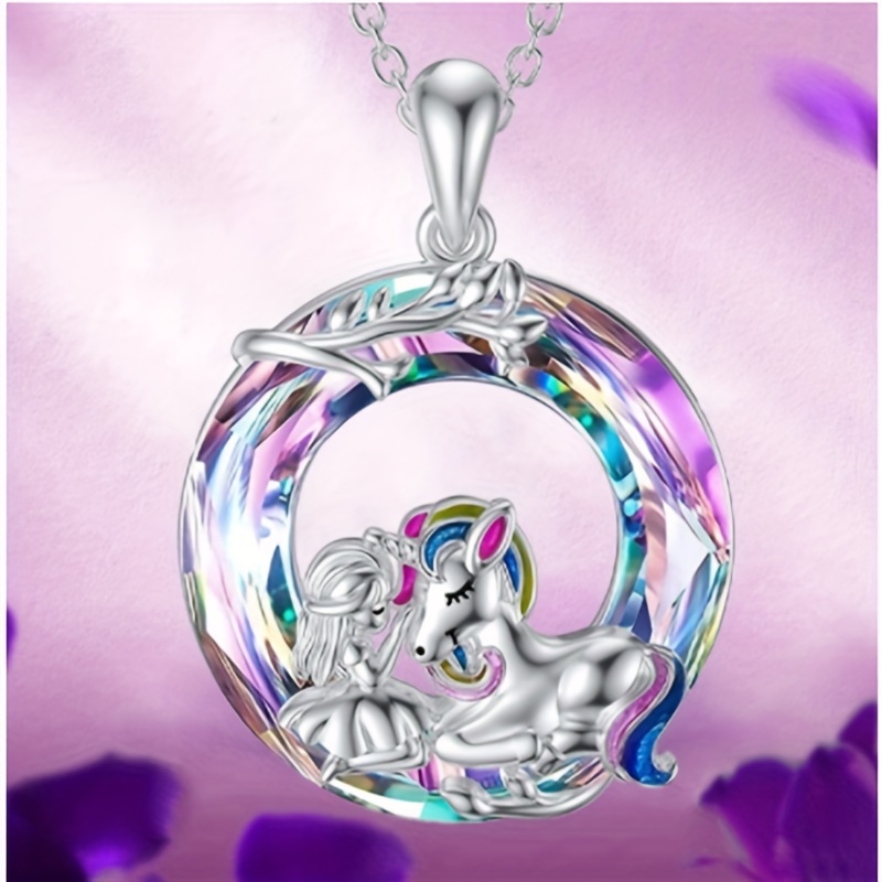 Unicorn Crystal Round Necklace for Men