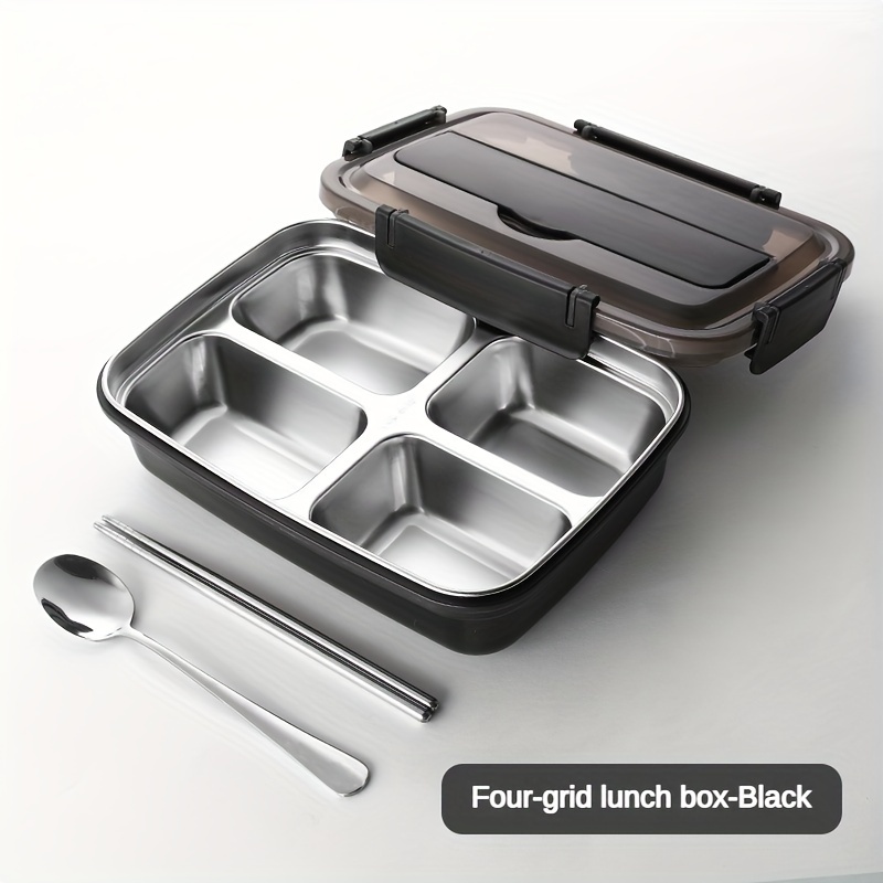 Portable Black Japanese Bento Lunchbox Stainless steel Thermal Lunch Boxs  Adults Picnic Food Container For Food Storage 4-Grids