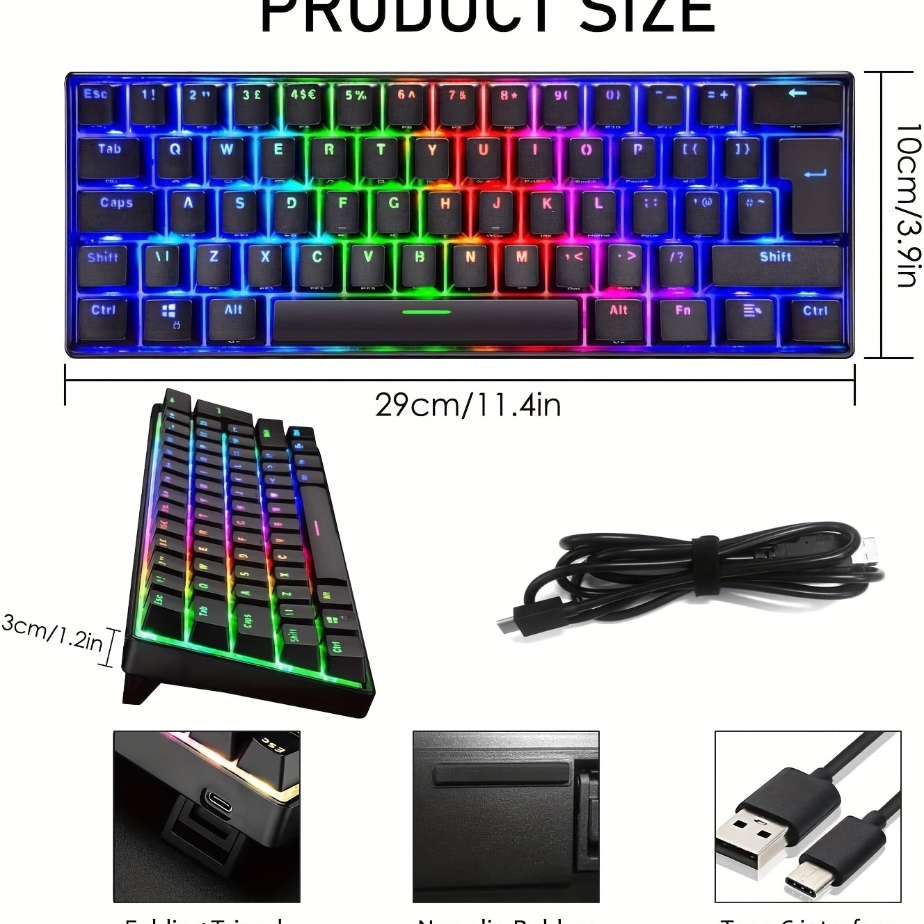 Wired 60% Mechanical Keyboard RGB Backlit Gaming Keyboard For Windows PC  PS4 MAC