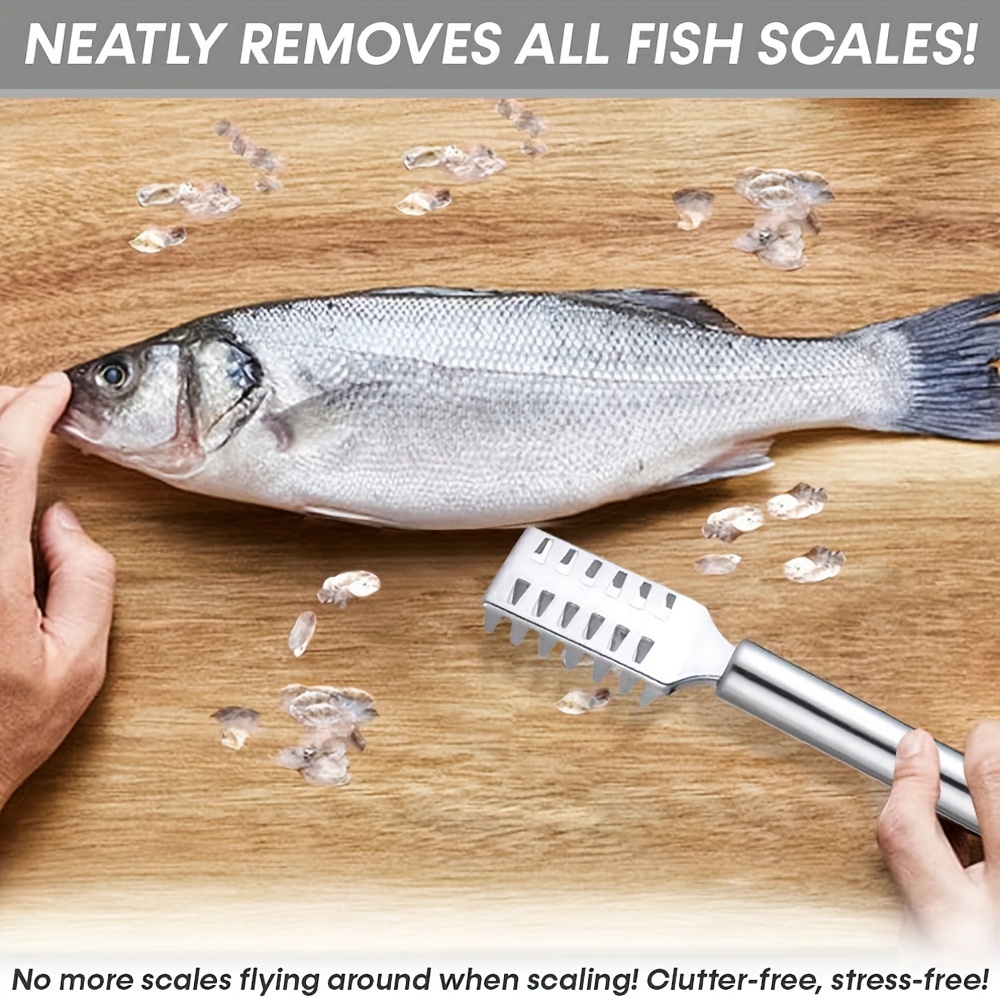Fish Scaler with Knife, Fish Scaler Remover, Fish Scales Scraper with Lid Cover, 2 in 1 Fish Cleaner Skin Scraper Brush Remover, Fish Scale Planer