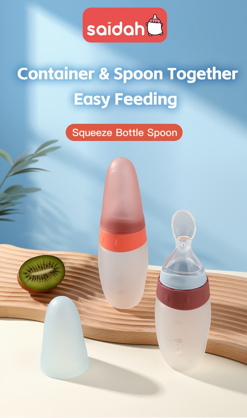 100ml 3oz liquid silicone feeder rice paste squeeze feeding bottle with dispensing spoon details 0