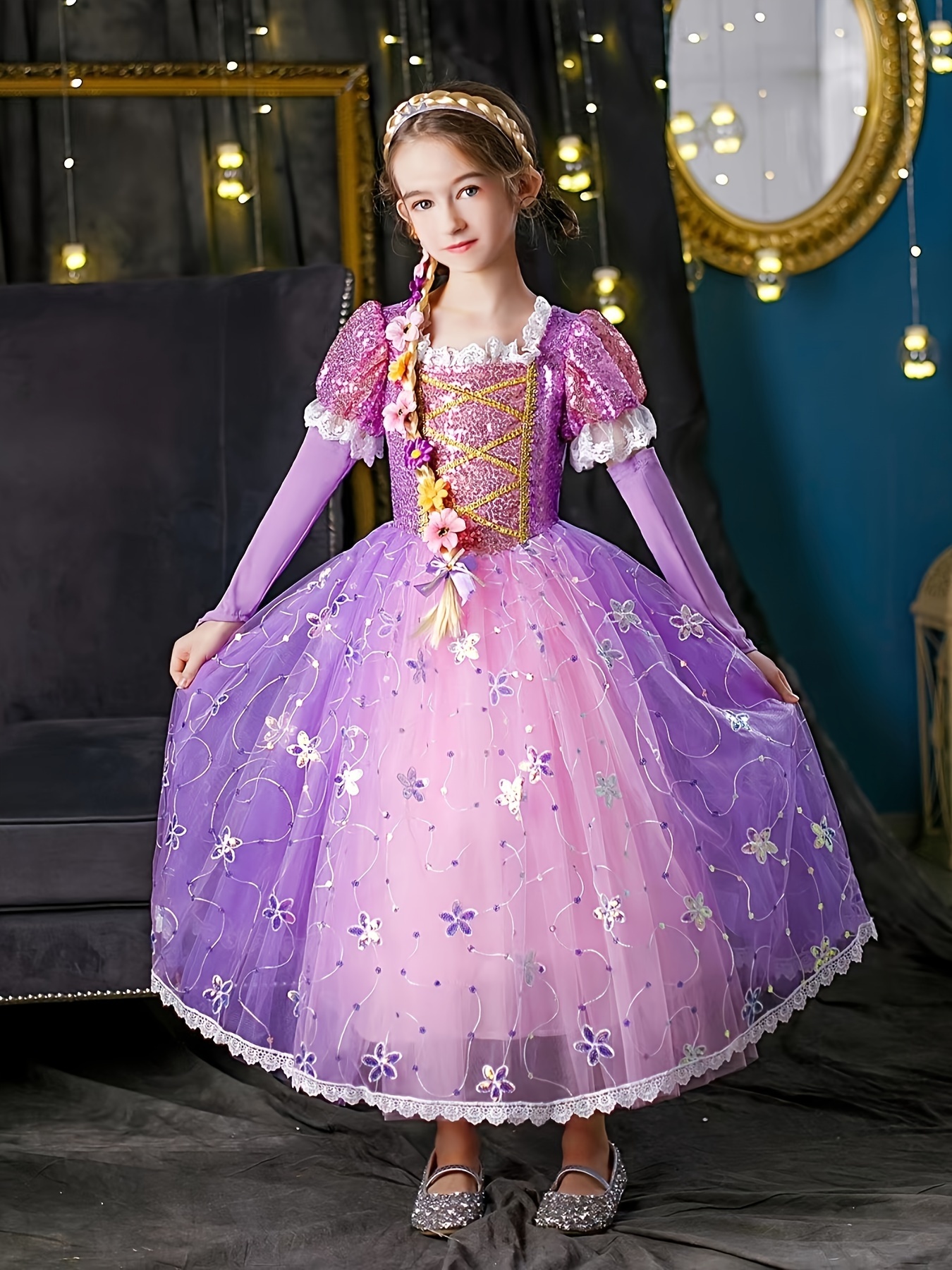 Vestido De Princesa Sofia Com Manga Bufante, Elegante Meninas Para Natal,  Vestido De Baile De Tule Com Lantejoulas, Fantasia De Princesa Para Festa  De Dia Das Bruxas - AliExpress