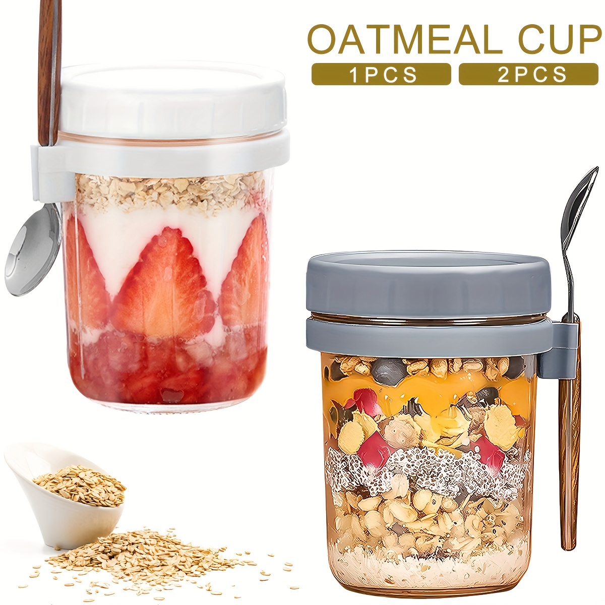 Reusable Oatmeal Cups With Lids And Spoon - Perfect For Meal Prep