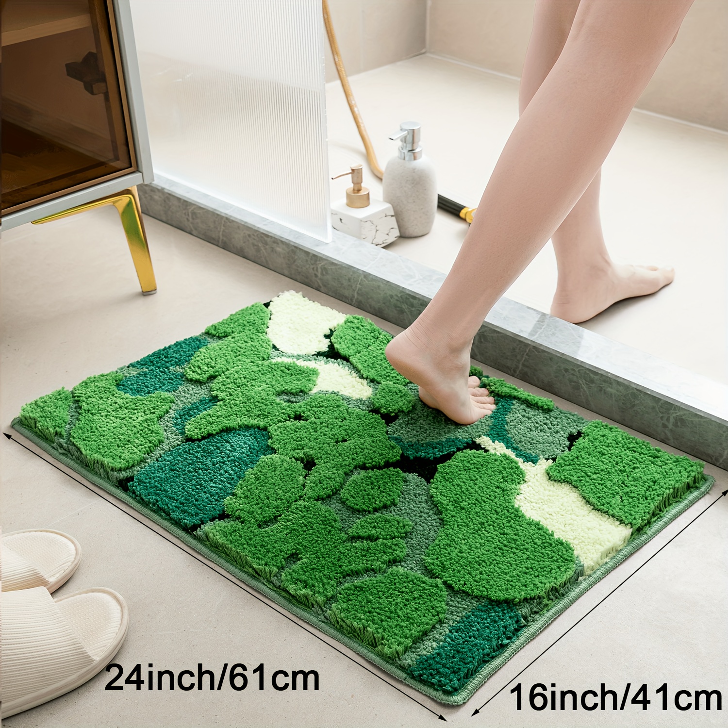 1PC Plush Handmade 3D Moss Decorative Carpet, Absorbent Anti-Slip Machine  Washable Bath Rugs, Comfortable Furry Floor Mat, Suitable For Living Room Be