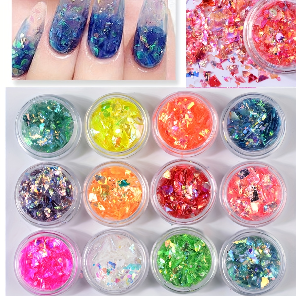 6Colors/Box Nail Art Mermaid Glitter Sequins Chunky Nail Glitter Sequins  Sparkly Flakes Holographic Glitter Slices For Nails