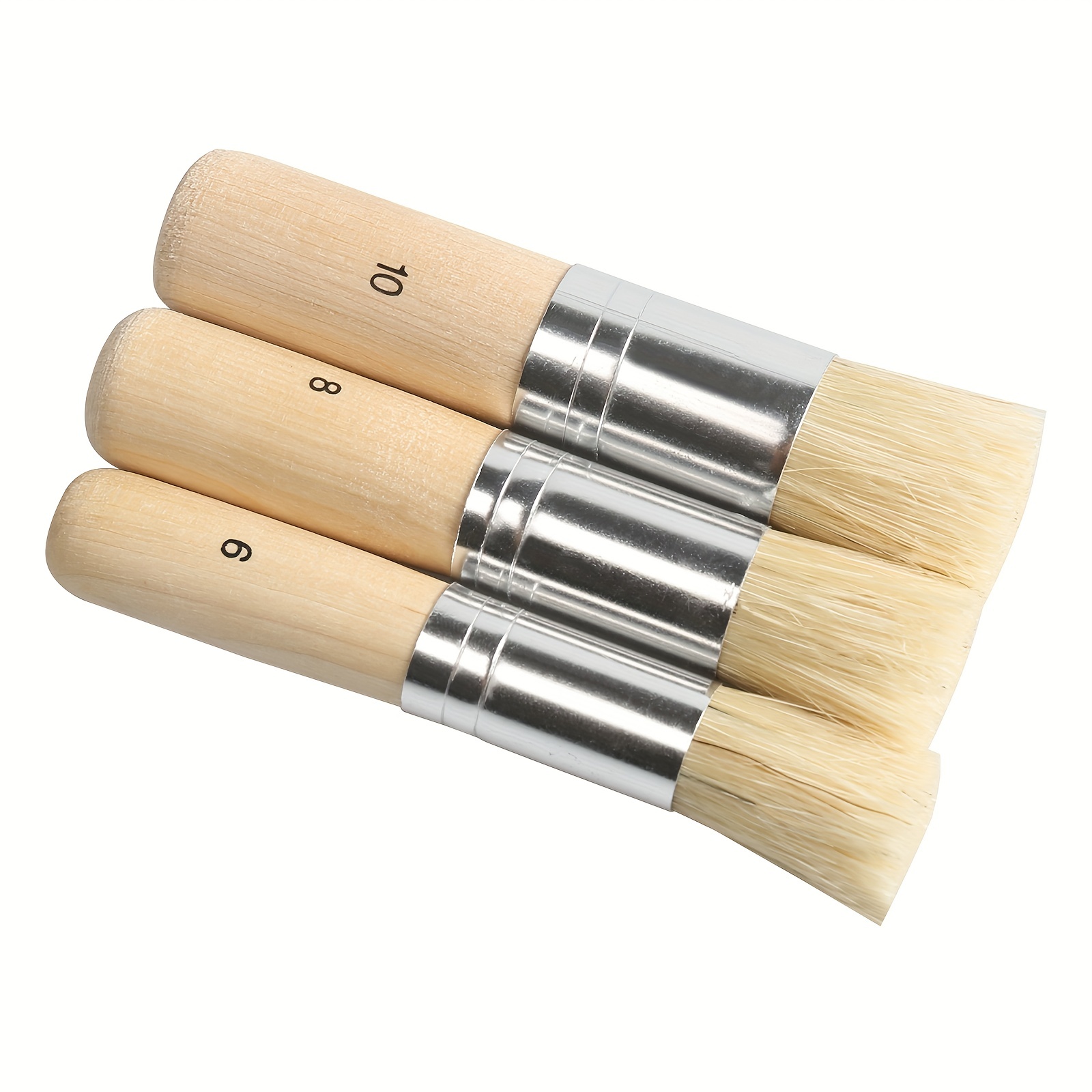 1SET/3PCS 6/8/10 Small Stencil Brushes Set,Wooden Stencil Brushes,Stencil  Brushes for Painting,Artist Natural Bristle Paint Brushes,0.48/0.70/0.76  Diameter 