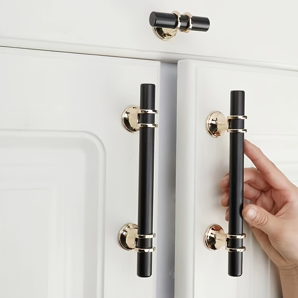 

1pc Black Gold Door Handles For Kitchen Cabinet And Drawer Knobs, Aluminum Alloy Wardrobe Pulls Furniture Hardware Handle, 96-192mm