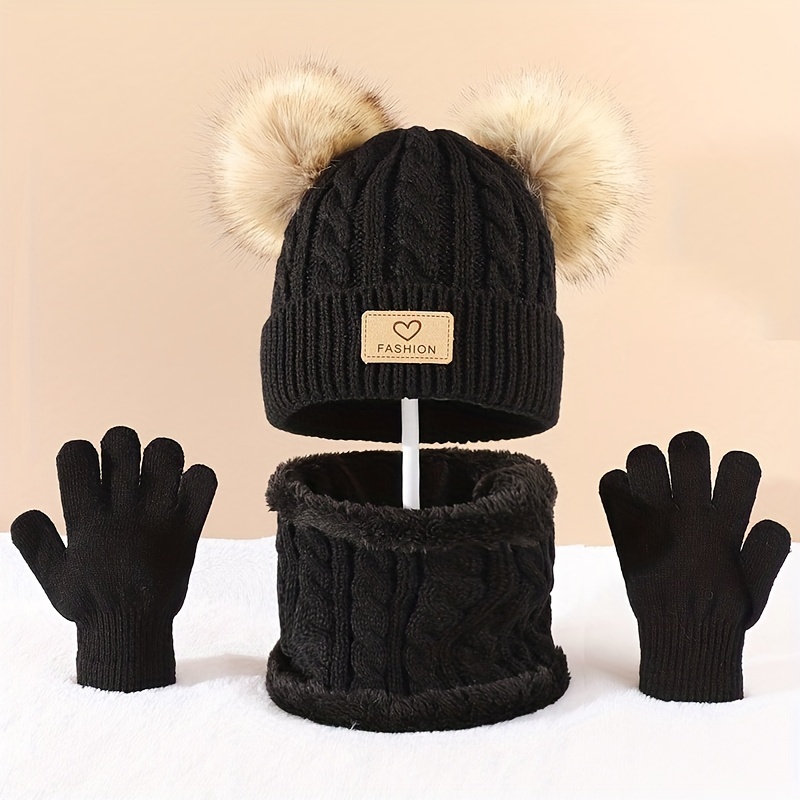 Ensemble bonnet écharpe et gants, ensemble bonnet écharpe, bonnet écharpe  mitaines-chapeau écharpe femme-bonnet d'hiver à pompons doublé de polaire  mitaines gants écharpe -  Canada