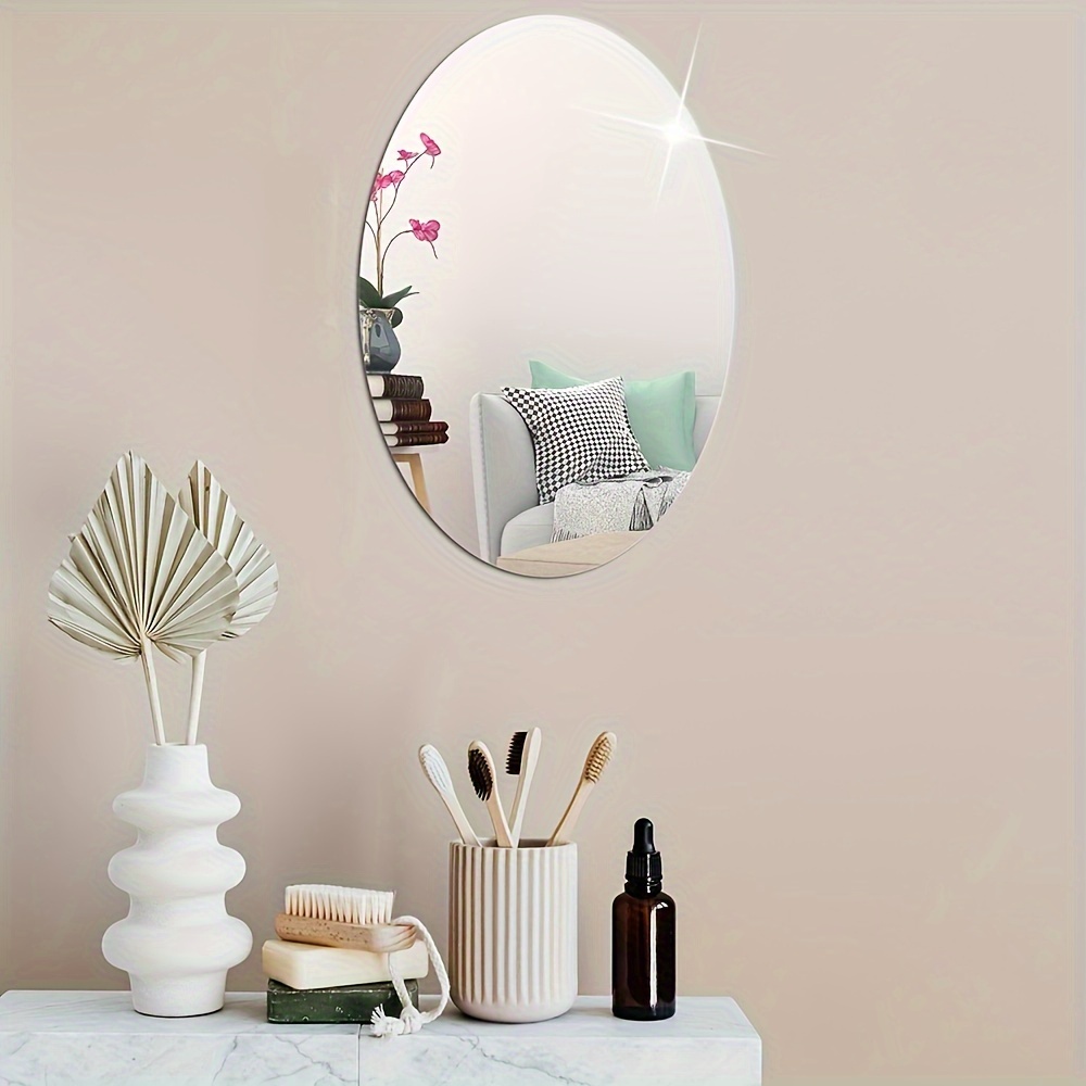 Flexible Mirror Sheets Self-Adhesive Plastic Mirror Tiles Non-Glass Mirror  Stickers for Home Decoration (Oval Shape, 30 cm x 20 cm)