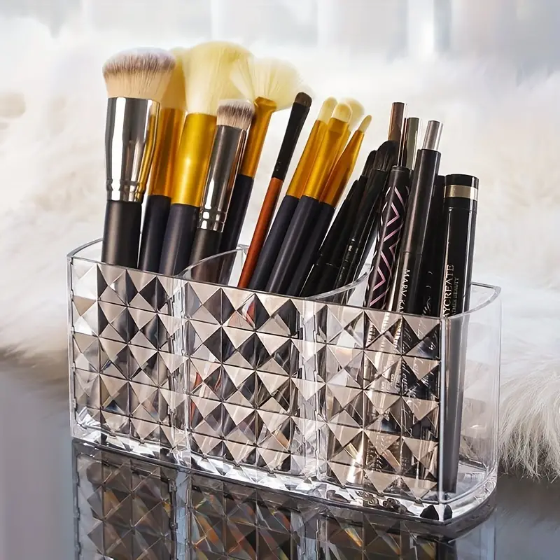 3 slot Acrylic Makeup Brush Holder Organize And Store Your - Temu