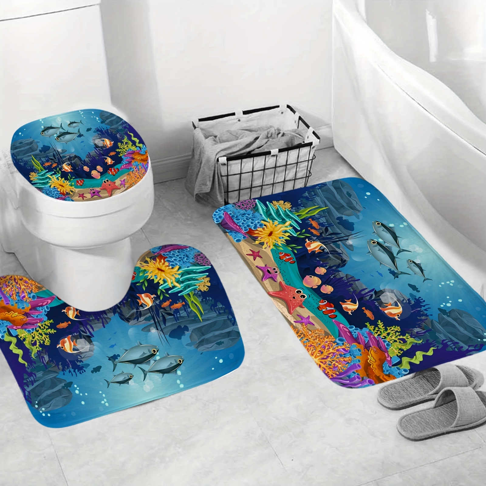 YIQUIN Blue Fish Bath Rug Sardine Abstract Sea Animals Bath Mat, Cartoon  Fishes Decor Bathroom Mat Blue : : Home