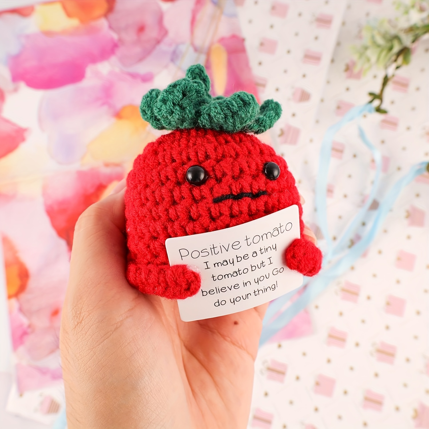 Mini Funny Positive Tomato Knitted Tomato With Positive Card - Temu