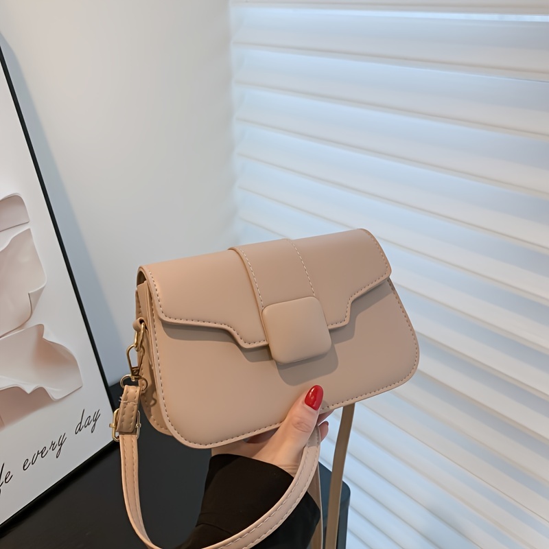 Simple Design Flap Shoulder Bag, Pu Leather Versatile Square Bag,  Adjustable Strap Crossbody Bag - Temu